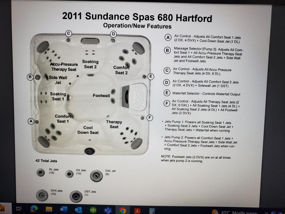 2011 Sundance Spas 680 Series Hartford Jets Package SHIPS IN 3 TO 4 WEEKS APPROX